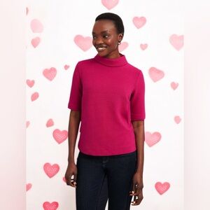 Talbots Bright Pink Rolled Neck Short Sleeve Sweater size Small Petite.